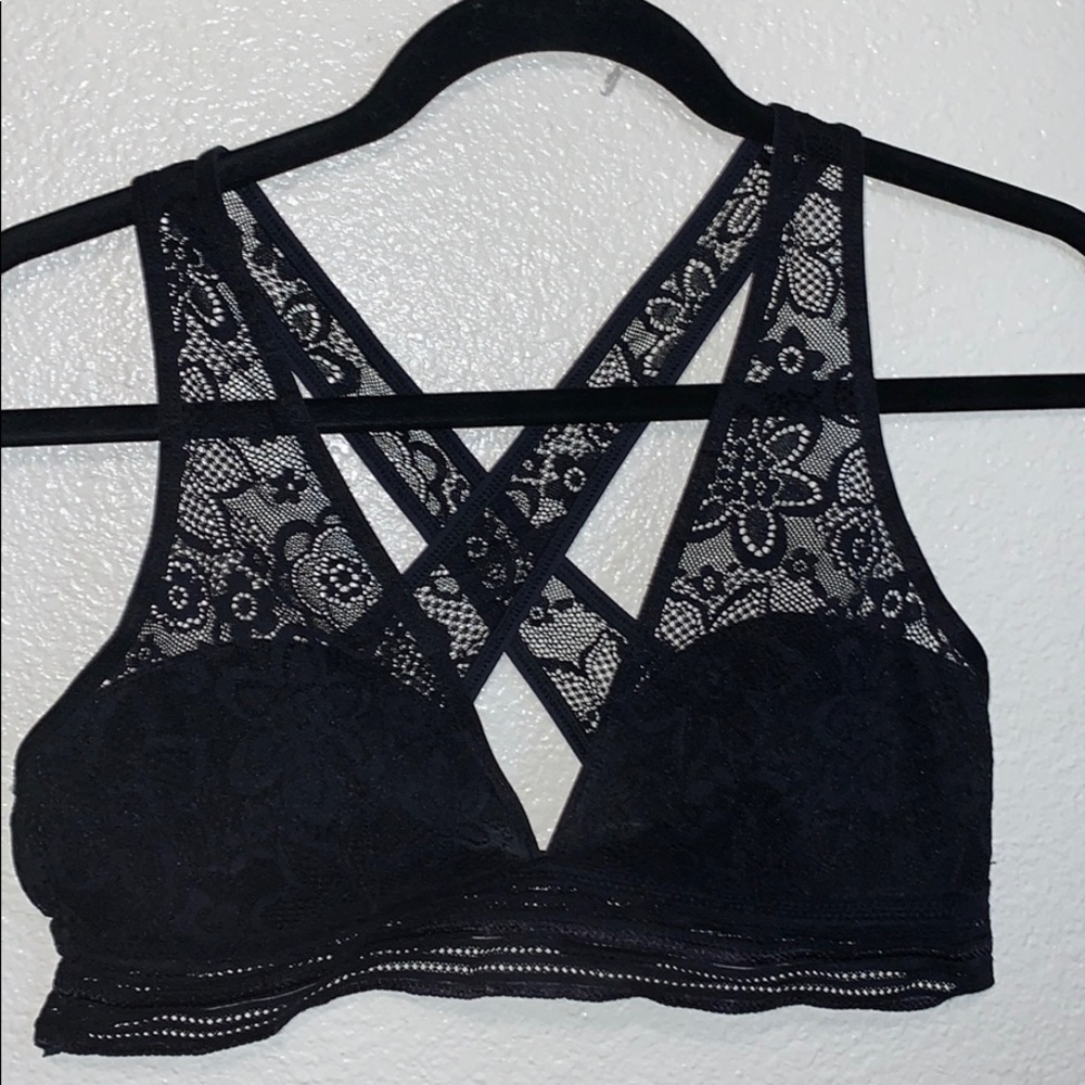 Aerie Black lace bralette criss cross size medium